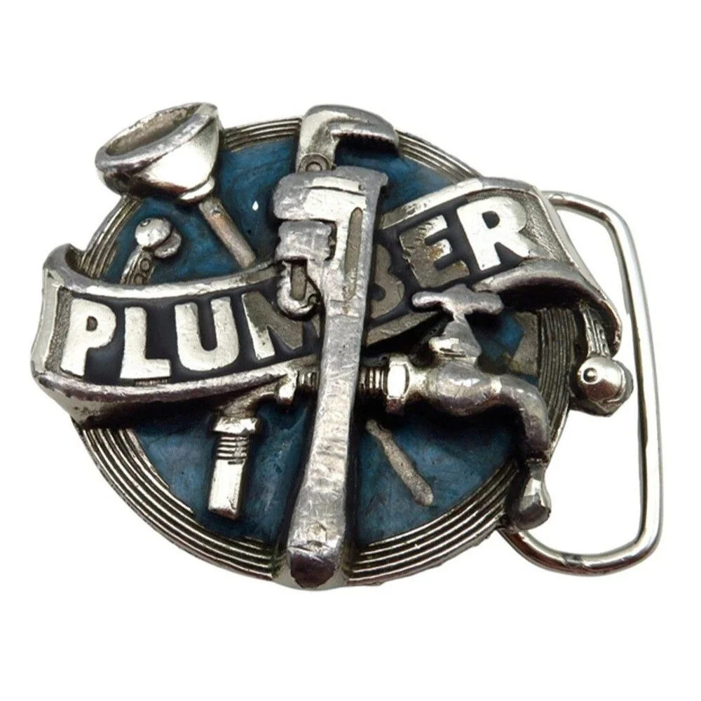 Vintage 1982 The Great American Buckle Co Plumber Belt Buckle USA H856